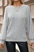 Ribbed Knit Round Neck Drop Shoulder Lantern Sleeve Top
